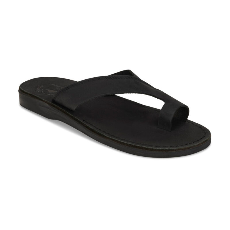 zedelle Black Nubuck Minimalist Toe Loop Sandal