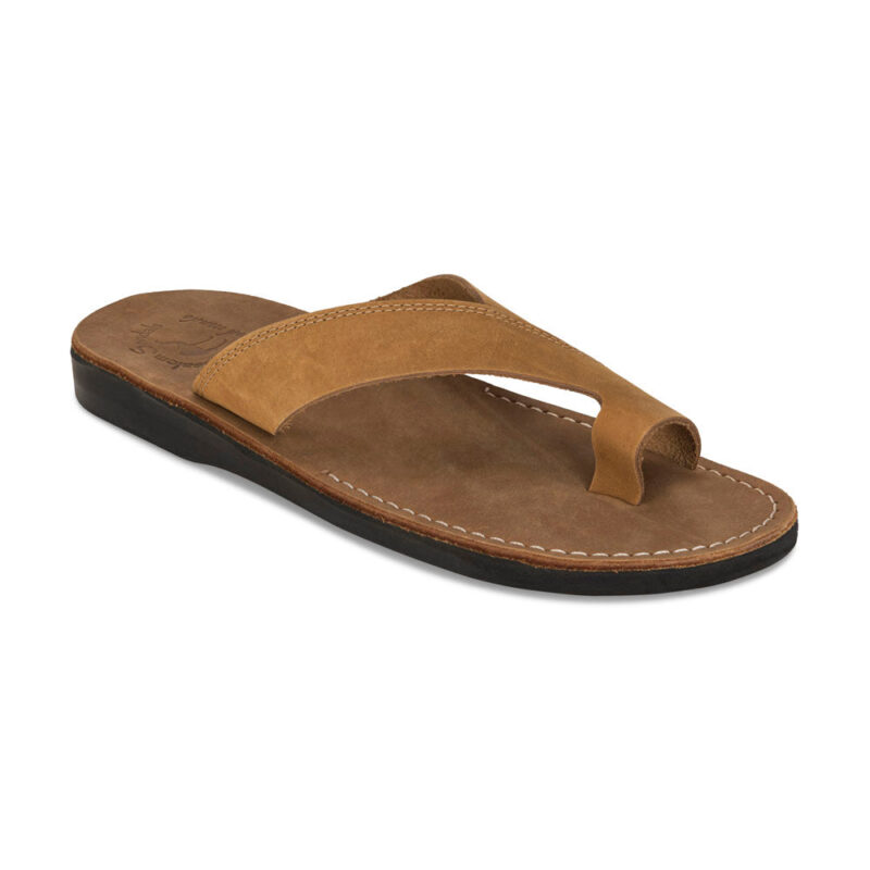 zedelle Tan Nubuck Minimalist Toe Loop Sandal