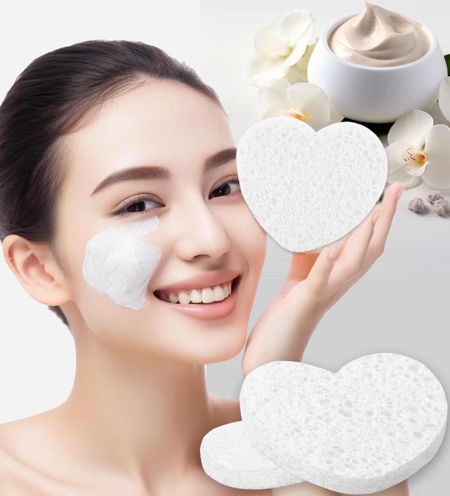 50-Count Compressed Facial Sponges for Estheticians- 100% Natural Cellulose Face Sponge Spa Sponges for Face Cleansing, Massage, Pore Exfoliating, Mask, Makeup Removal (Love-White) - Image 3