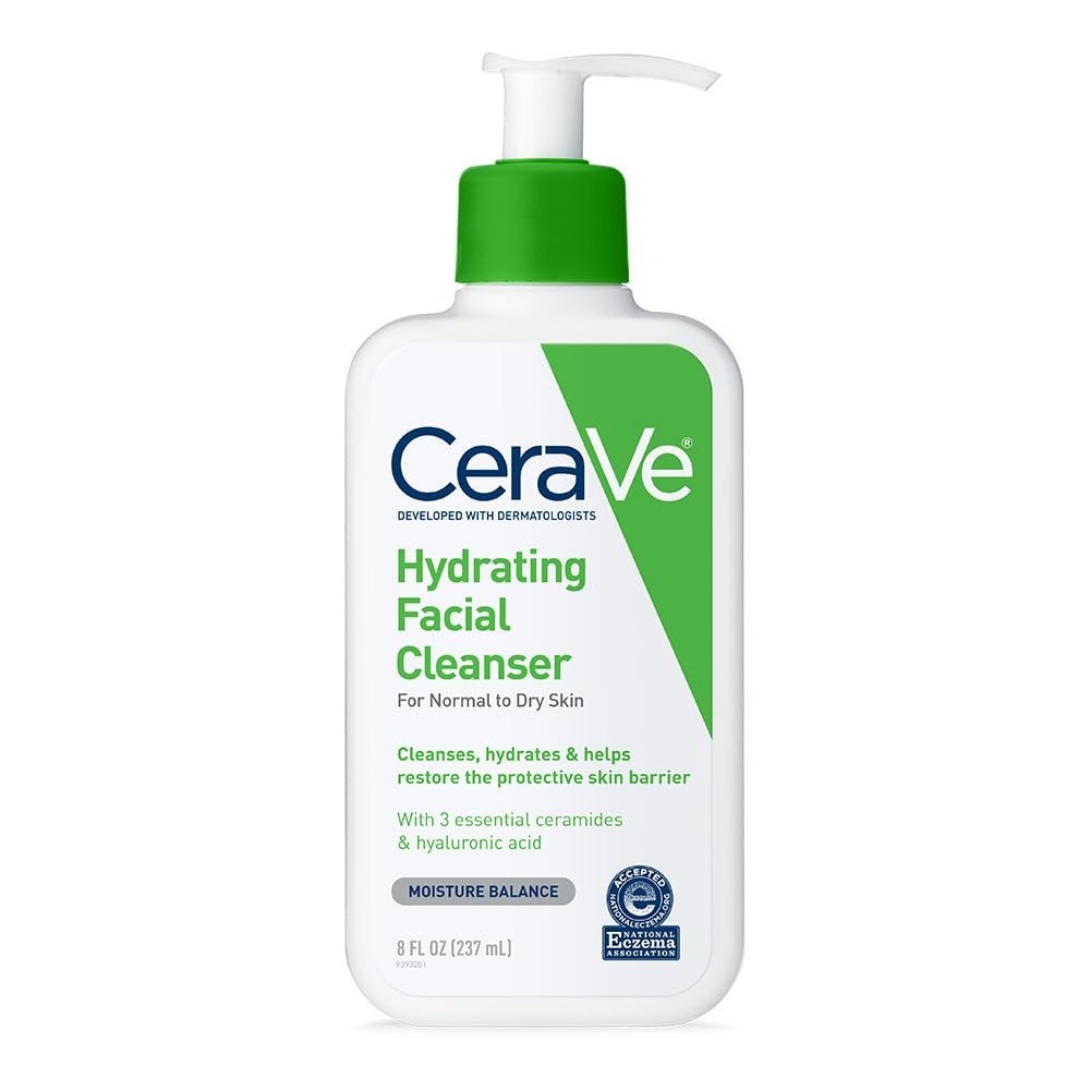 CeraVe Hydrating Facial Cleanser, Moisturizing Face Wash For Dry Skin, Hyaluronic Acid + Ceramides + Glycerin, Hydrating Cleanser For Normal To Dry Skin, National Eczema Association Certified - Image 7