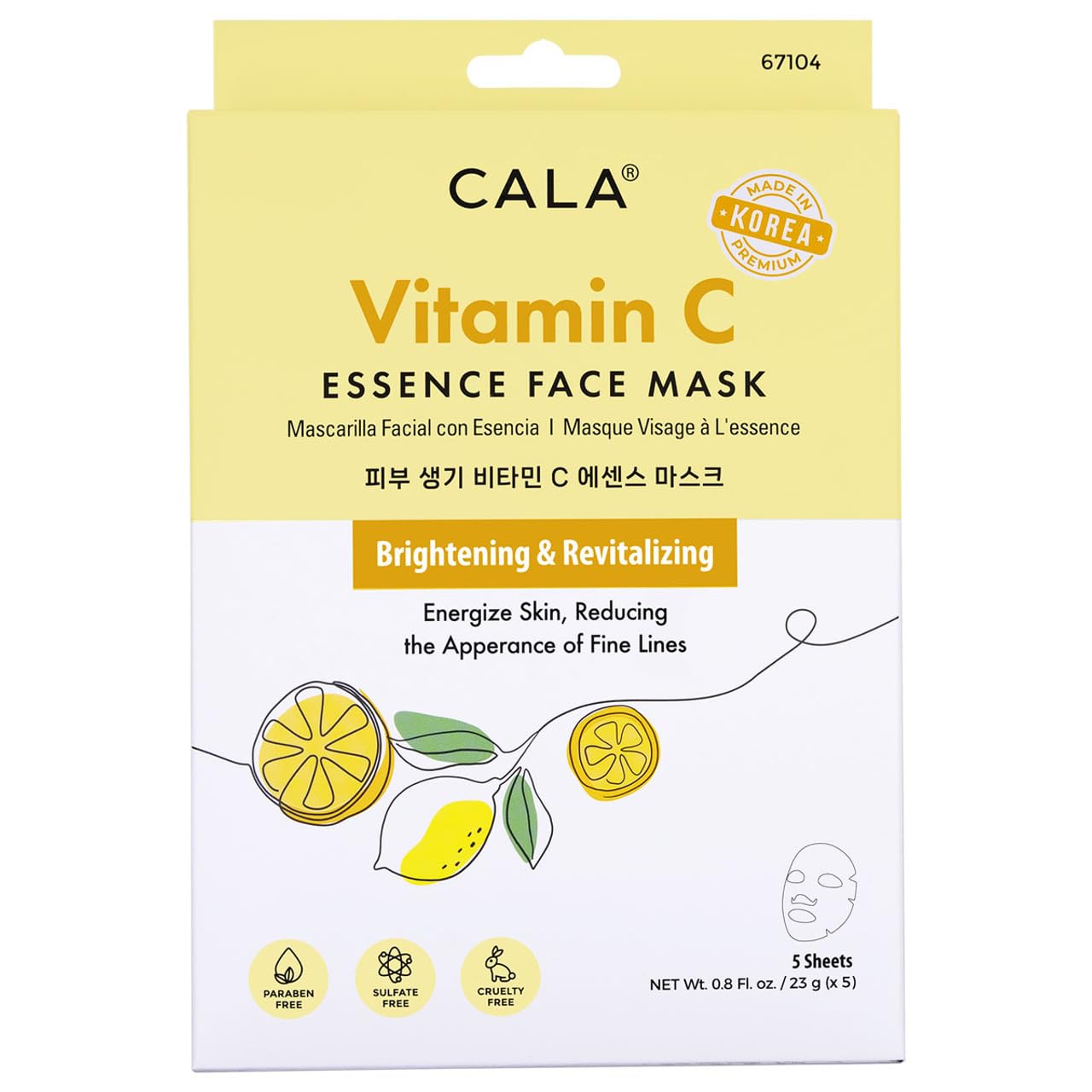 Cala Vitamin-c essence facial mask sheets 5 count, 5 Count