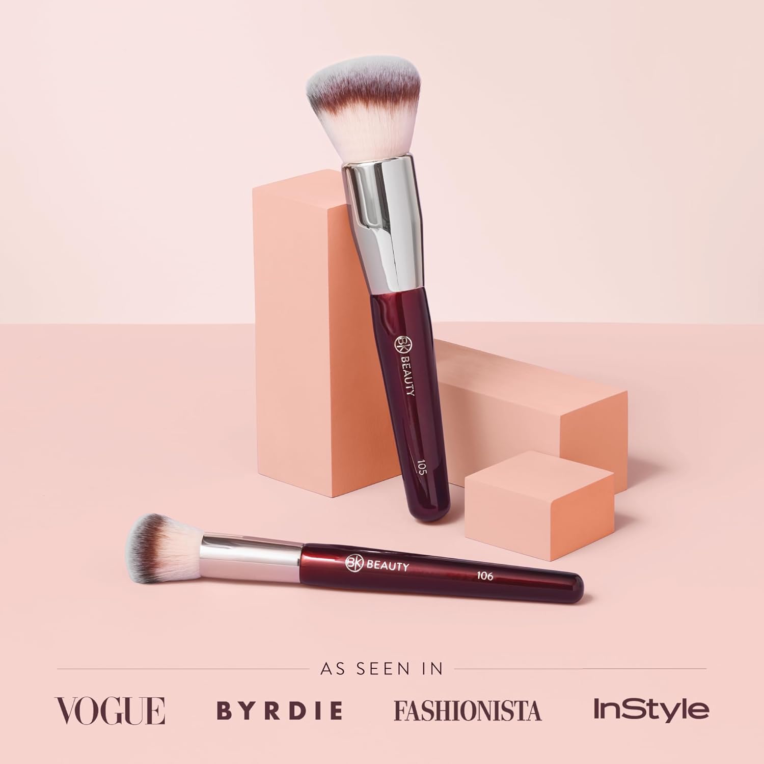 BK BEAUTY - LARGE BUFFER & ROUND FOUNDATION (2PC) - Professional Makeup Brush Set for Liquid or Cream Foundations, Powder & Blush | Premium Face Brushes for Flawless Application - Image 2