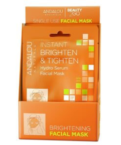 Andalou Naturals Instant Brighten and Tighten Hydro Serum Facial Mask, Single Face Mask, 0.6 Ounce (Pack of 6)