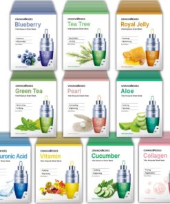 100 Combo Pack (10 x10 types), Full Face Facial Sheet Mask with Release Paper for Easy Application, Skincare Facial Mask for Women & Men