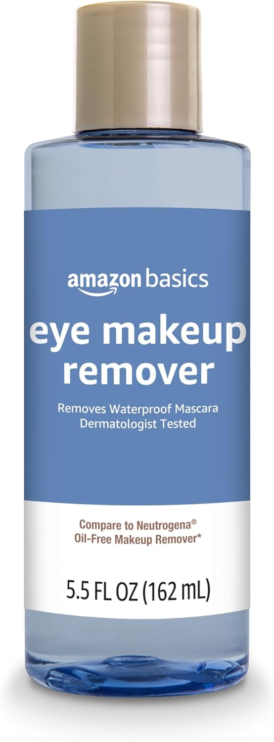 Amazon Basics Eye Makeup Remover, Removes Waterproof Mascara, Dermatologist Tested, Fragrance Free, 5.5 Fl Oz (Pack of 1)