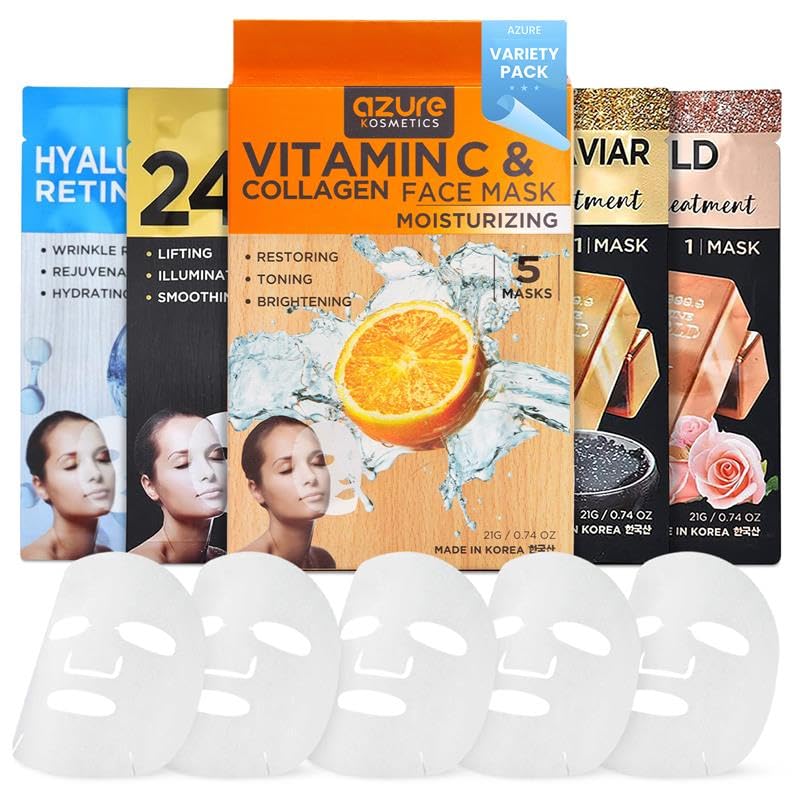 Azure Cosmetics Hyaluronic Acid & Retinol Face Mask - Dermatologist Tested - Rejuvenating & Hydrating Sheet Mask - Reduce Fine Lines & Wrinkles, Smooths & Repairs - Korean Skin Care - Pack of 5 - Image 9
