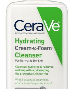 CeraVe Hydrating Cream To Foam Cleanser, Makeup Remover Face Wash For Dry Skin, Foaming Facial Cleanser With Hyaluronic Acid, Normal To Dry Skin, Fragrance Free & Non Comedogenic, 8 Fluid Ounces