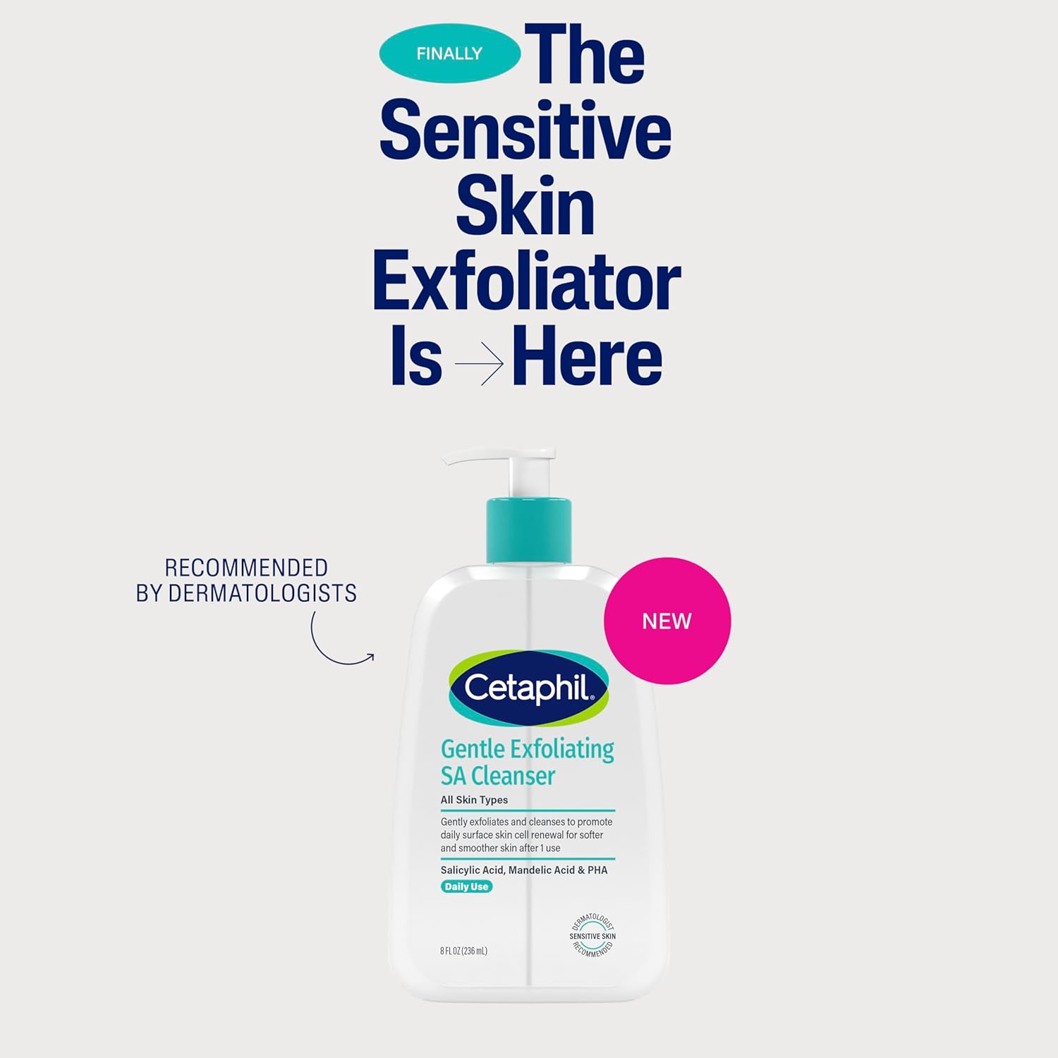 Cetaphil Gentle Exfoliating SA Cleanser, Foaming Gel Cleanser for All Skin Types, 8 Oz Pump Bottle, Salicylic Acid, Mandelic Acid & Gluconolactone, Gently Exfoliates, Dermatologist Recommended Brand - Image 2