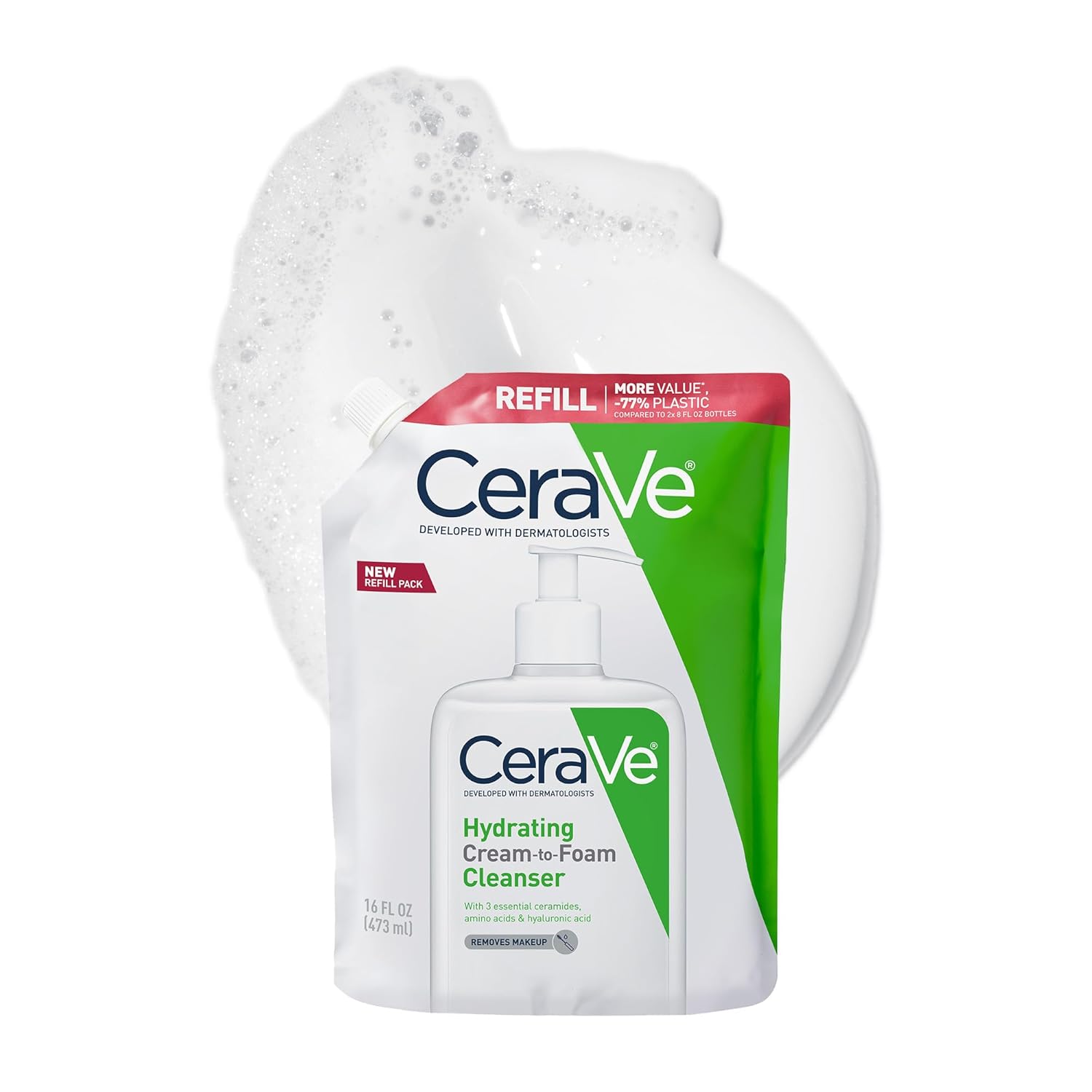 CeraVe Hydrating Cream To Foam Cleanser, Makeup Remover Face Wash For Dry Skin, Foaming Facial Cleanser With Hyaluronic Acid, Normal To Dry Skin, Fragrance Free & Non Comedogenic, 19 Fluid Ounce - Image 7