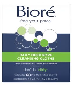 Bioré Daily Make Up Removing Cloths, Facial Cleansing Wipes with Dirt-grabbing Fibers for Deep Pore Cleansing without Oily Residue, 60 Count