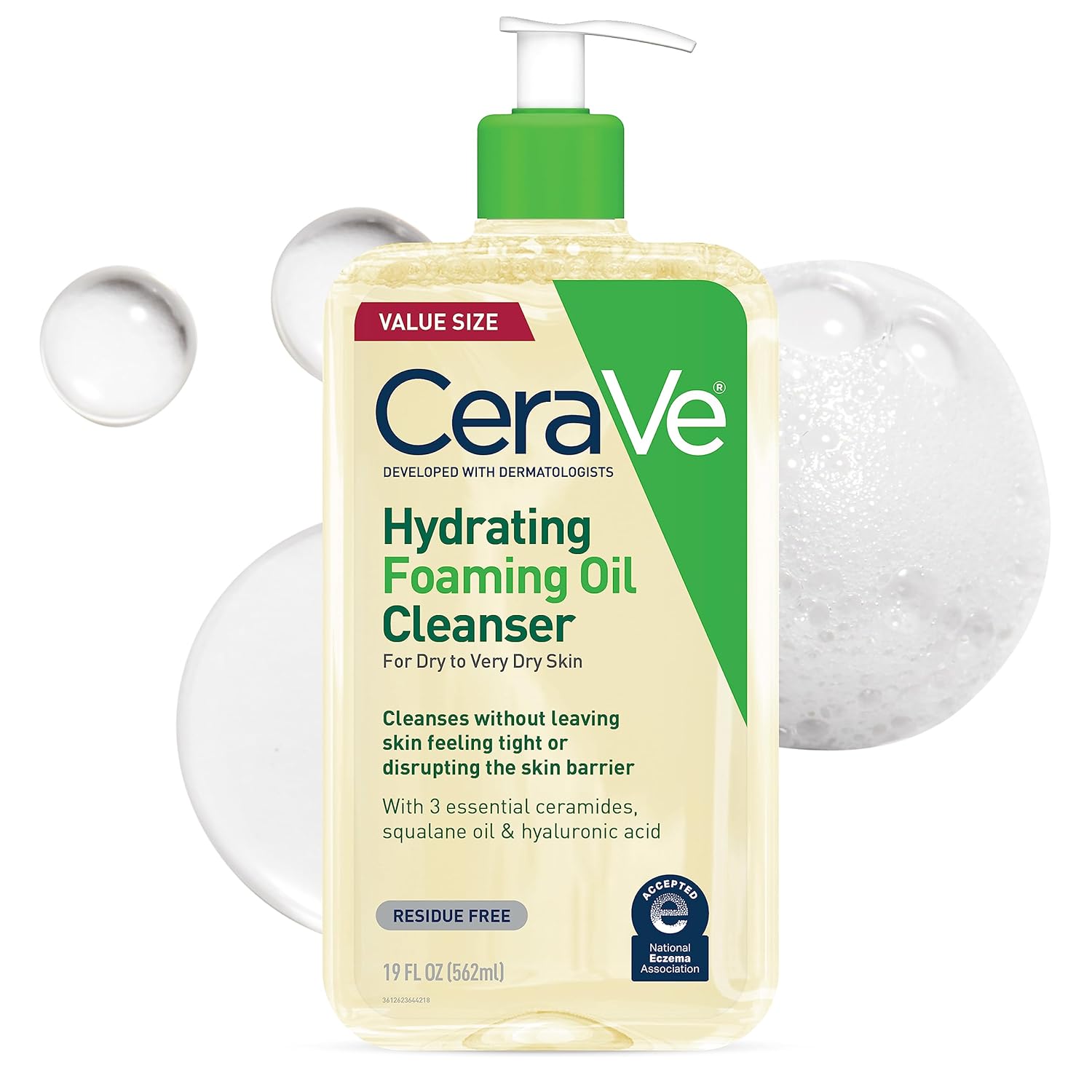CeraVe Hydrating Foaming Oil Cleanser, Moisturizing Cleanser for Face & Body, Squalane Oil + Hyaluronic Acid + Ceramides, For Dry to Very Dry Skin, Fragrance Free & Residue Free, 8 FL Oz - Image 7