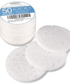 50-Count Compressed Facial Sponges, GAINWELL White Cellulose 100% Natural Cosmetic Spa Sponges for Facial Cleansing, Exfoliating Mask, Makeup Removal