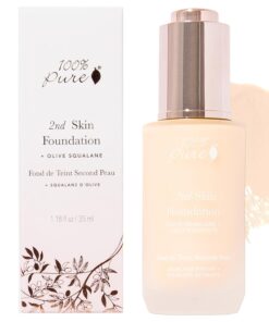 100% PURE 2nd Skin Lightweight Serum Foundation Anti-Aging Face Makeup - Blendable Coverage Liquid Hydration Boost for Soft Plumped Up Glow, Vegan Shade 1 (Neutral w/Yellow Undertone) - 1.18 Fl Oz