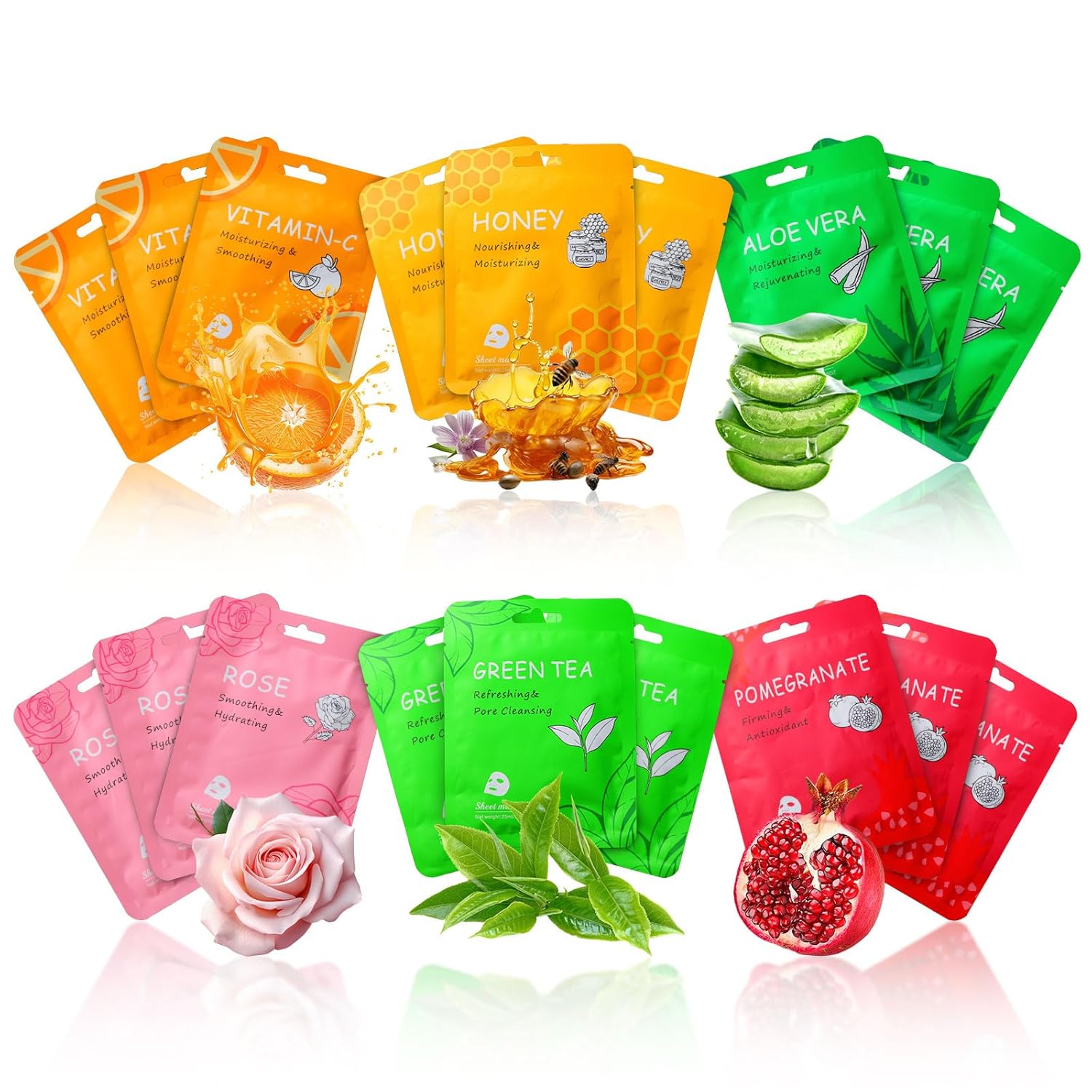 18 Pcs Face masks skincare,Face Mask Skin Care Bulk Pack, Hydrating Spa Face Mask For Sensitive Skin, Facial sheet mask,face masks bulk For Women/Teen Girls (18-Packs) - Image 2