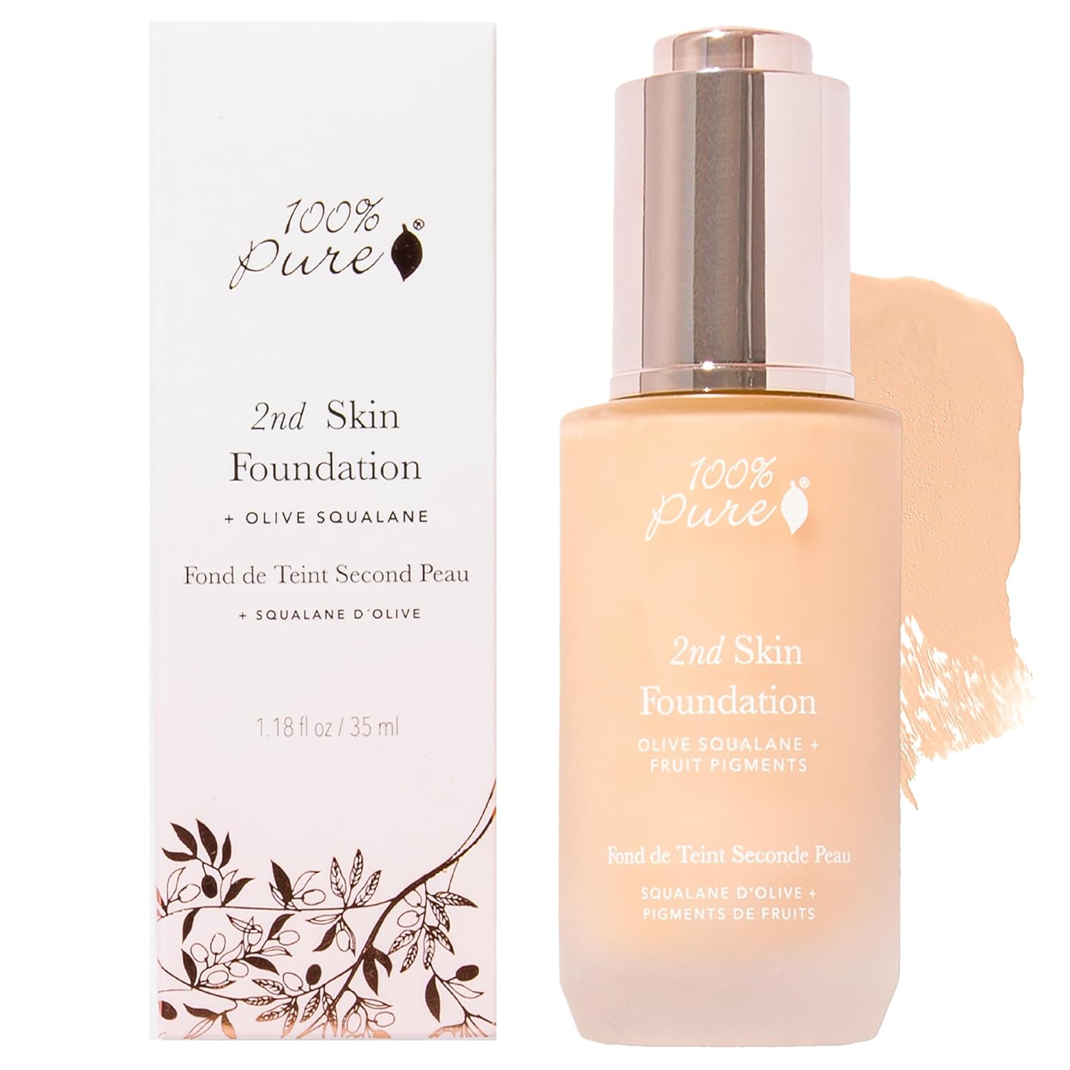 100% PURE 2nd Skin Lightweight Serum Foundation Anti-Aging Face Makeup - Blendable Coverage Liquid Hydration Boost for Soft Plumped Up Glow, Vegan Shade 1 (Neutral w/Yellow Undertone) - 1.18 Fl Oz - Image 8