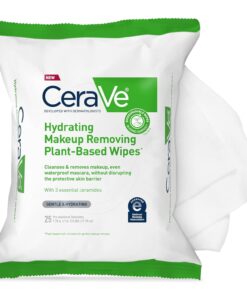 CeraVe Makeup Remover Wipes, Plant Based Face Wipes, Biodegradable in Compost, Waterless Face Wash, Travel Essentials for Women, Suitable for Sensitive Skin, Fragrance-free + Non-comedogenic, 25ct