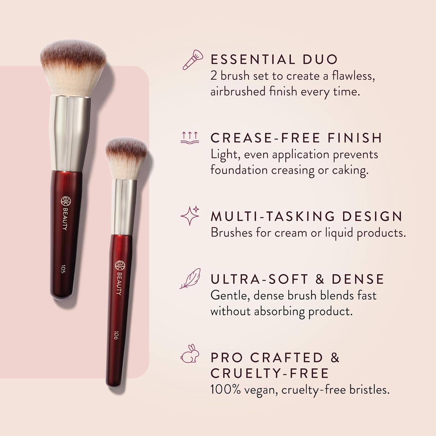 BK BEAUTY - LARGE BUFFER & ROUND FOUNDATION (2PC) - Professional Makeup Brush Set for Liquid or Cream Foundations, Powder & Blush | Premium Face Brushes for Flawless Application - Image 3