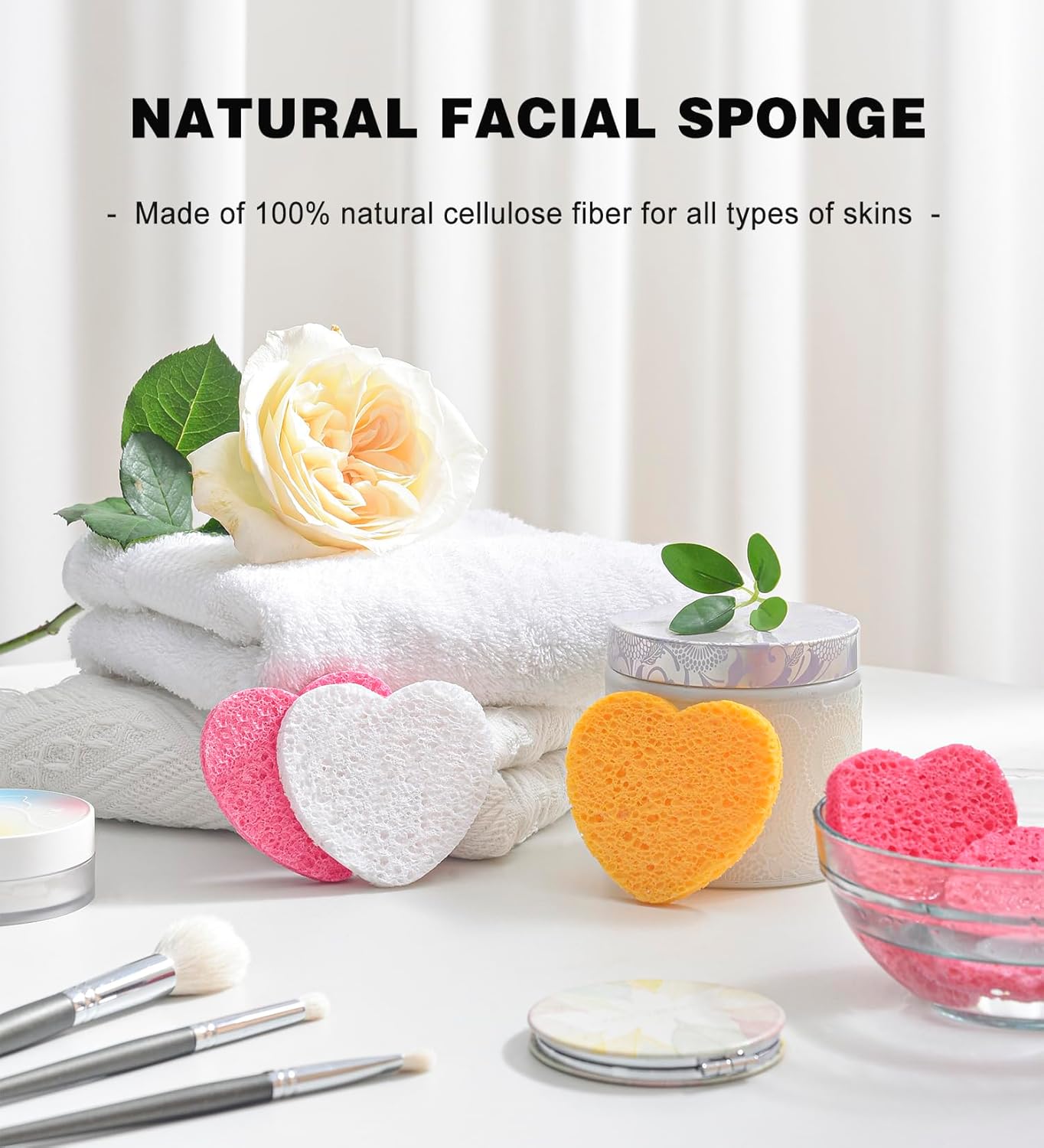 50-Count Compressed Facial Sponges for Estheticians- 100% Natural Cellulose Face Sponge Spa Sponges for Face Cleansing, Massage, Pore Exfoliating, Mask, Makeup Removal (Love-White) - Image 2