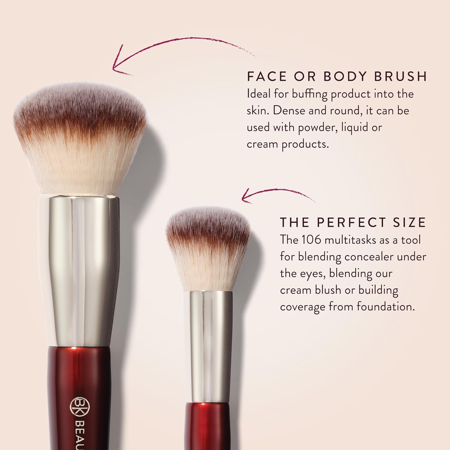 BK BEAUTY - LARGE BUFFER & ROUND FOUNDATION (2PC) - Professional Makeup Brush Set for Liquid or Cream Foundations, Powder & Blush | Premium Face Brushes for Flawless Application - Image 5