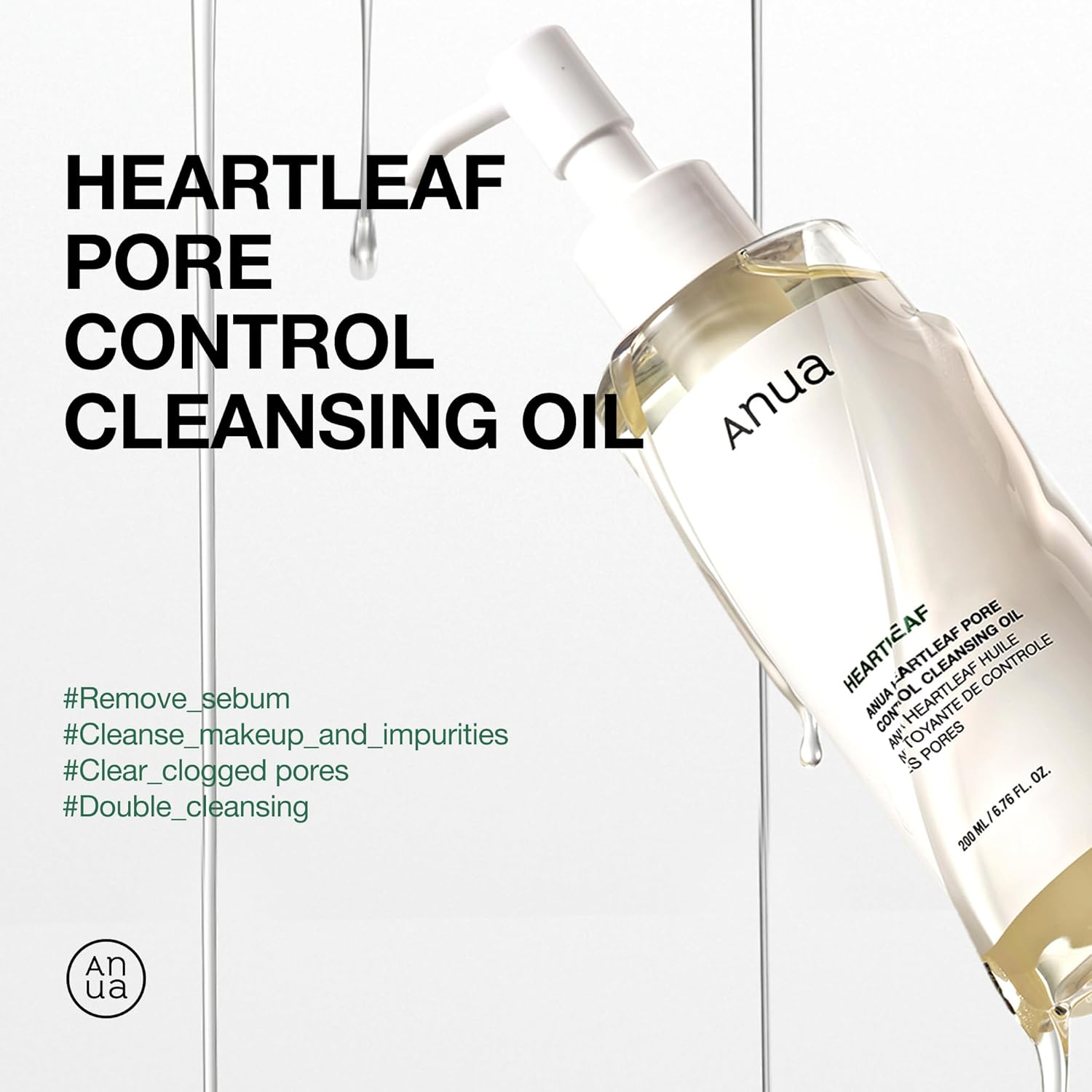 Anua Heartleaf Pore Control Cleansing Oil, Oil Cleanser for Face, Makeup Blackhead Remover, Korean Skin Care 6.76 fl oz(200ml) (original) - Image 3