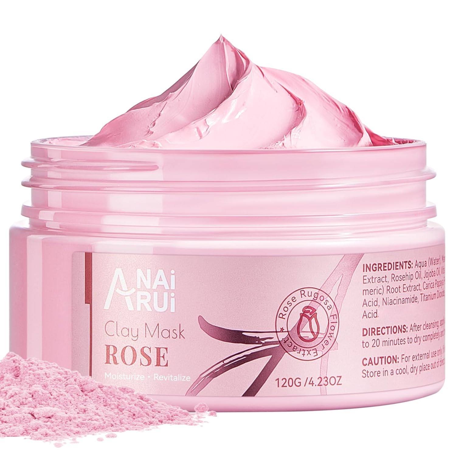ANAI RUI Rose Facial Mask, Deep Cleansing, Clay Mask with Kaolin Pink Clay, Gifts for Women, Niacinamide, Collagen, Hyaluronic Acid for Moisturizing & Smooth Skin, Pores Minimizers, 4.23 Oz