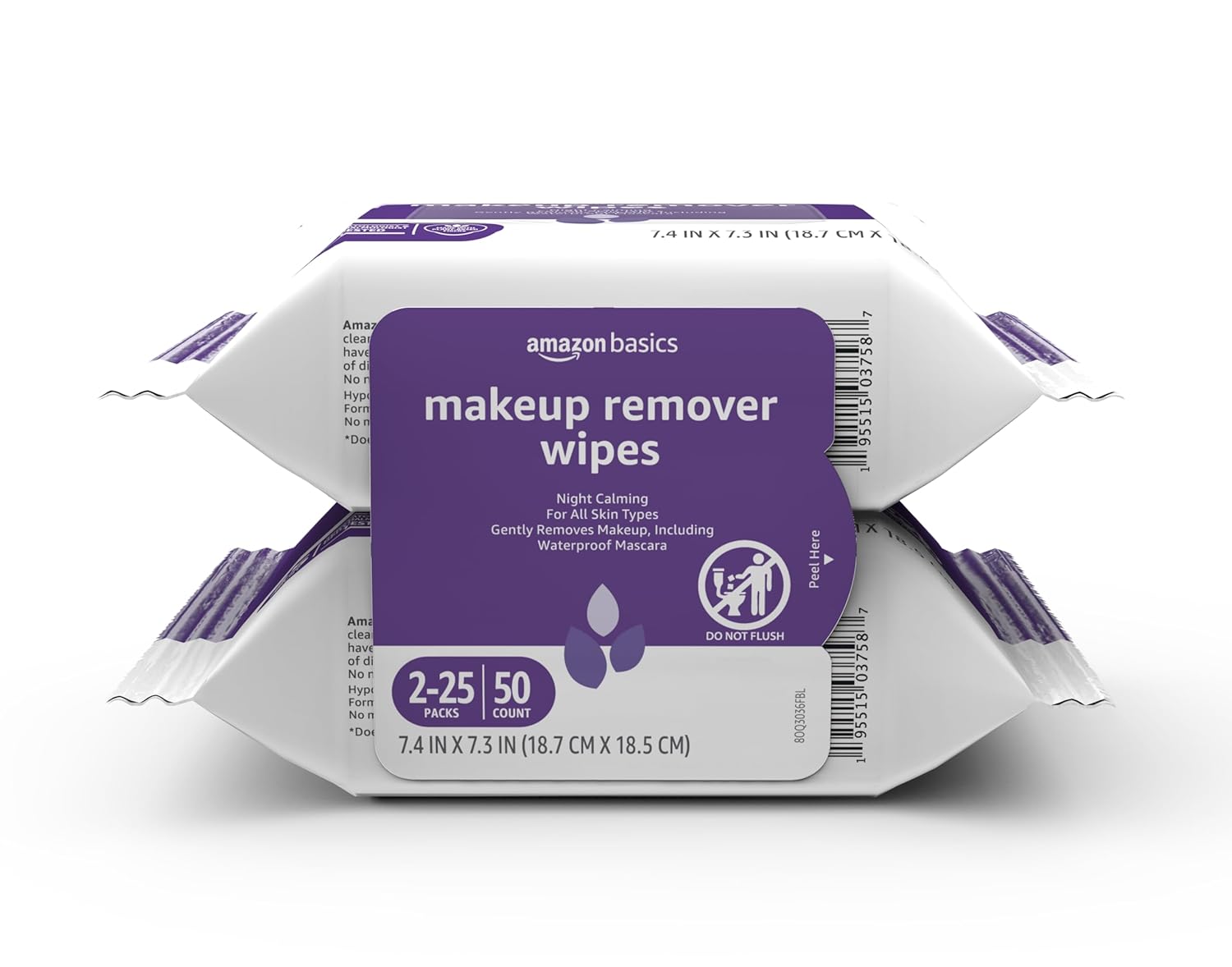 Amazon Basics Makeup Remover Wipes, Fragrance- and Alcohol-Free, Gentle Cleansing, Removes Waterproof Mascara, Dermatologist Tested, 25 Count, Pack of 2 - Image 6