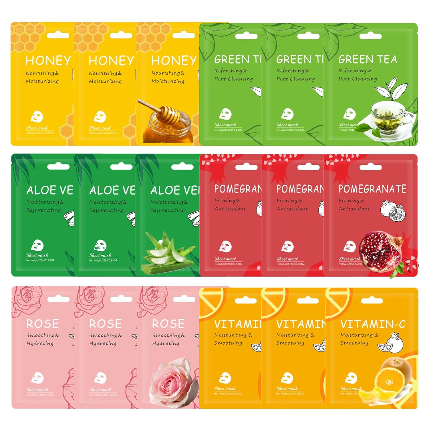 18 Pcs Face masks skincare,Face Mask Skin Care Bulk Pack, Hydrating Spa Face Mask For Sensitive Skin, Facial sheet mask,face masks bulk For Women/Teen Girls (18-Packs)