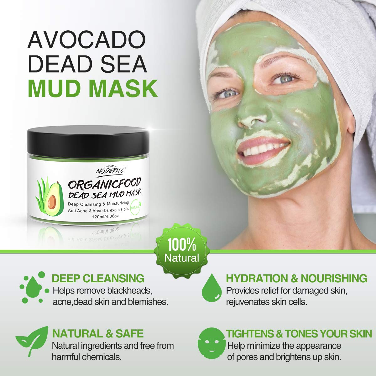Clay Mask Avocado Dead sea Mud Stick Mask Natural Organic Green Tea Mud Mask Deep Cleansing Blackhead Removal Face Mask Nourishing Hydration Facial Mask With Blackhead Remover Extractor Tools (White) - Image 2