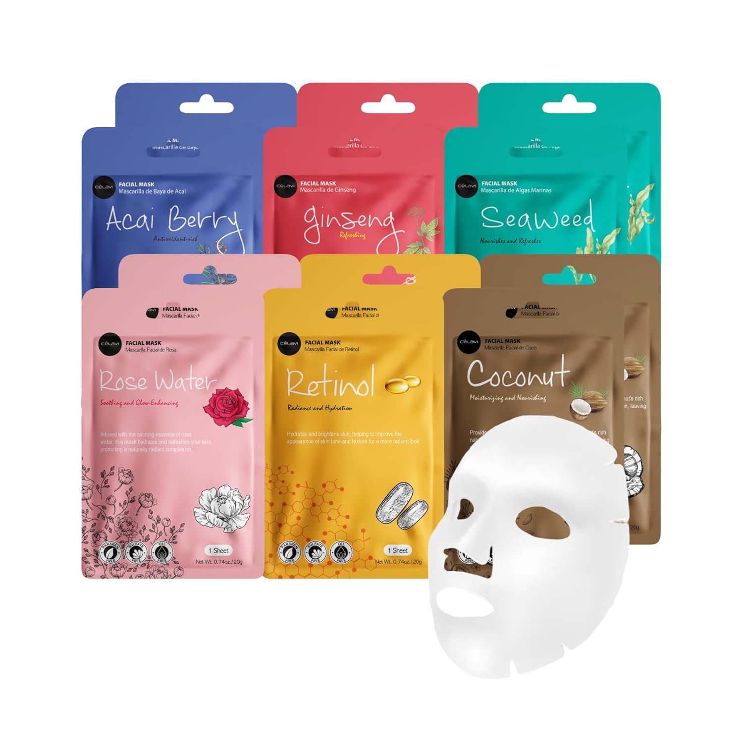 celavi Essence Facial Face Mask Paper Sheet Korea Skin Care Moisturizing 12 Pack (Mix - 2 of Each) - Image 9