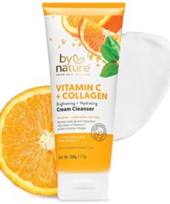 By Nature Vitamin C + Collagen Face Cream Cleanser - Daily Makeup Remover and Facial Wash from New Zealand (7 Oz)