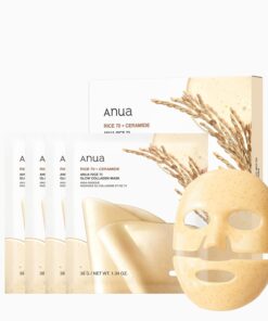 ANUA Rice 70 Glow Collagen Mask, Overnight Face Mask for Glass Skin, Ceramide, Collagen Facial Mask, Skin Moisture Barrier, Tightening Care, Natural Color, Korean Skin Care (38g, 4ea)