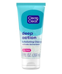Clean & Clear Deep Action Exfoliating Facial Cleanser, Scrub & Face Wash, Pro-Vitamin B5, Lactic & Glycolic Acids, Oil-Free Gentle Daily Exfoliator for Soft, Smooth, Hydrated Skin, Vegan, 7 Fl Oz Tube