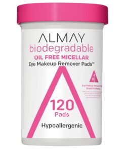 Almay Biodegradable Makeup Remover Pads, Micellar Gentle, Hypoallergenic, Fragrance-Free, Dermatologist & Ophthalmologist Tested, 120 Count