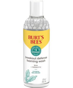 Burt’s Bees Foaming Face Wash, BHA Breakout Defense Cleanser for All Skin Types, Washes Away Impurities & Excess Facial Oil, With a Prebiotic, 8 Oz.