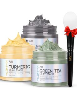 ANAI RUI 3Pcs Face Mask Set, Turmeric Clay Mask - Green Tea Face Mask - Dead Sea Minerals Mud Mask, Holiday Gift Set, Stocking Stuffers for Women &Teen Girls, Self Care Gifts for Women 2.5 oz each