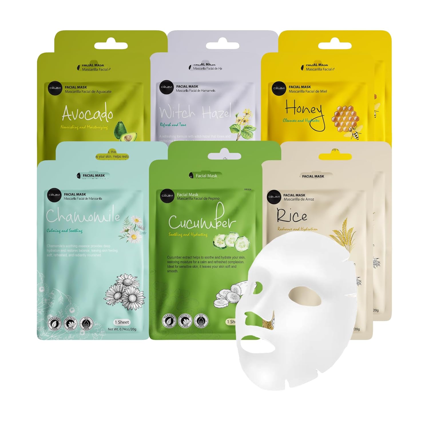 celavi Essence Facial Face Mask Paper Sheet Korea Skin Care Moisturizing 12 Pack (Mix - 2 of Each) - Image 7