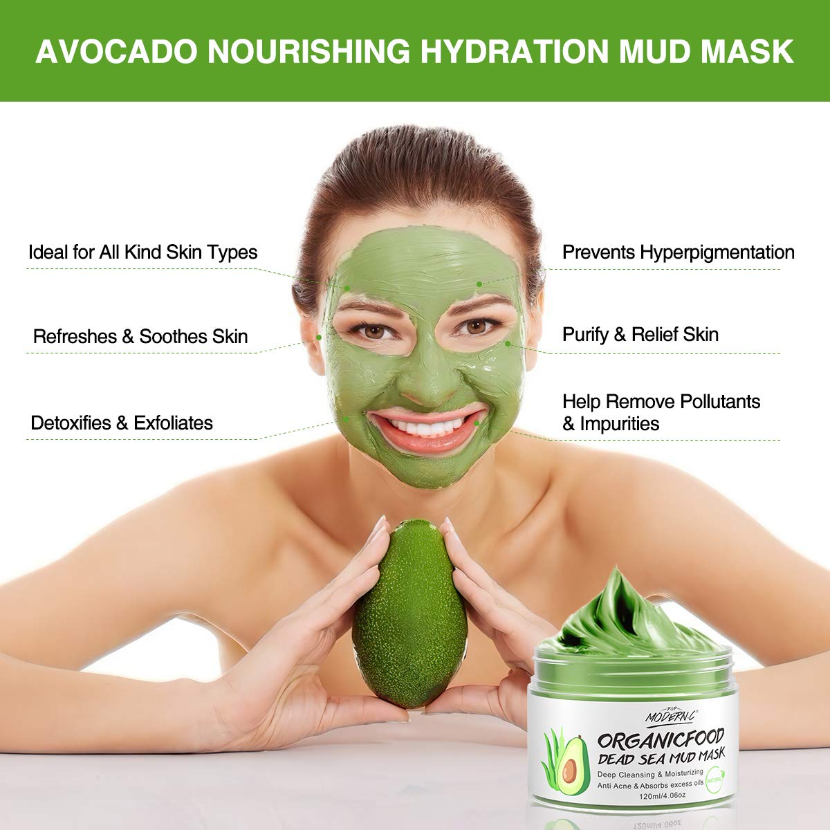 Clay Mask Avocado Dead sea Mud Stick Mask Natural Organic Green Tea Mud Mask Deep Cleansing Blackhead Removal Face Mask Nourishing Hydration Facial Mask With Blackhead Remover Extractor Tools (White) - Image 6