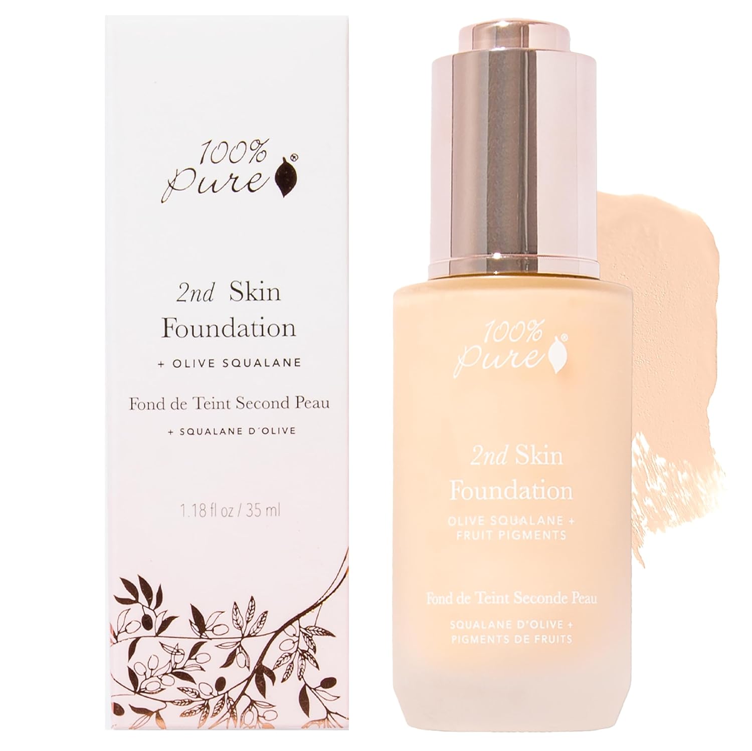 100% PURE 2nd Skin Lightweight Serum Foundation Anti-Aging Face Makeup - Blendable Coverage Liquid Hydration Boost for Soft Plumped Up Glow, Vegan Shade 1 (Neutral w/Yellow Undertone) - 1.18 Fl Oz - Image 7