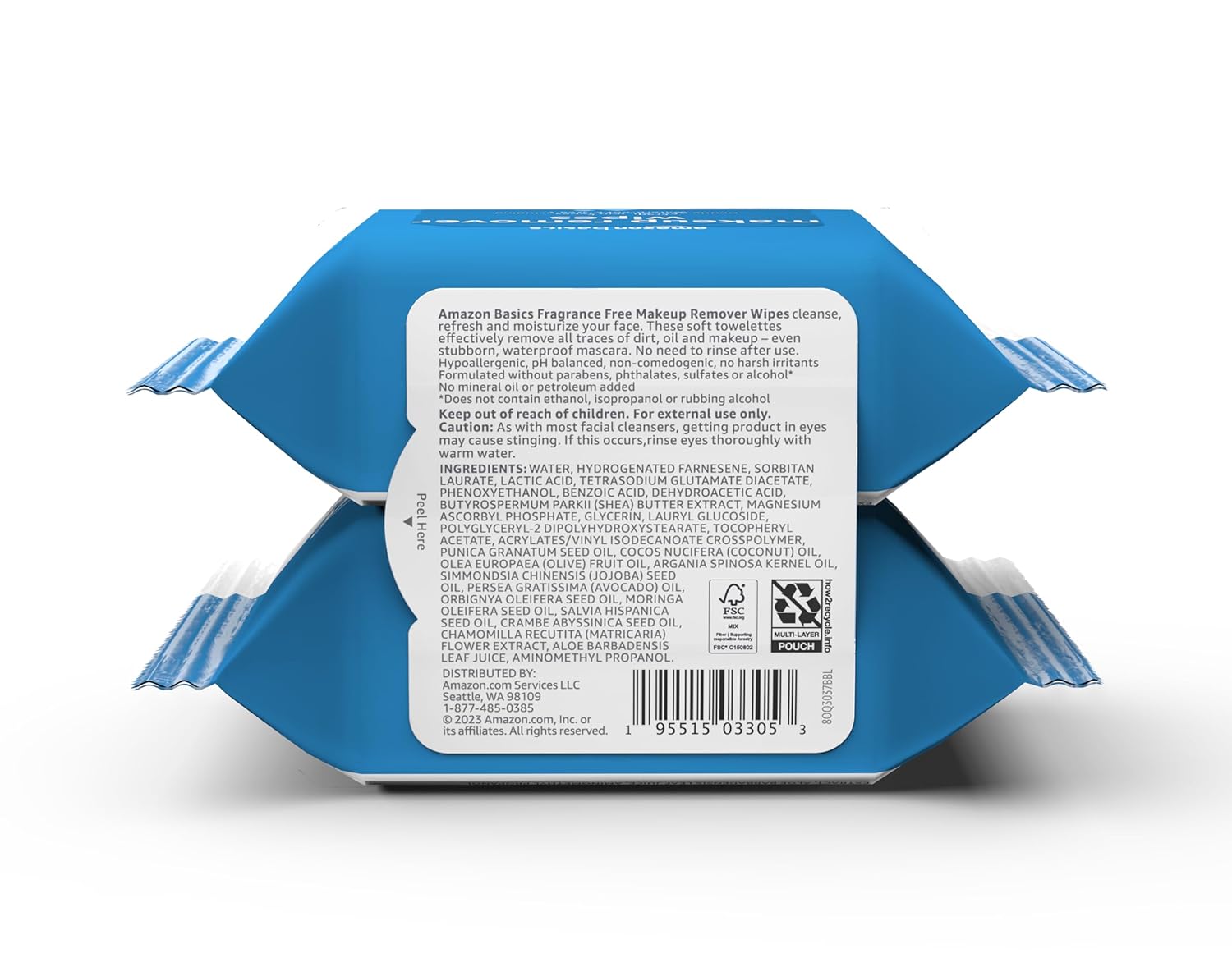 Amazon Basics Makeup Remover Wipes, Fragrance- and Alcohol-Free, Gentle Cleansing, Removes Waterproof Mascara, Dermatologist Tested, 25 Count, Pack of 2 - Image 2