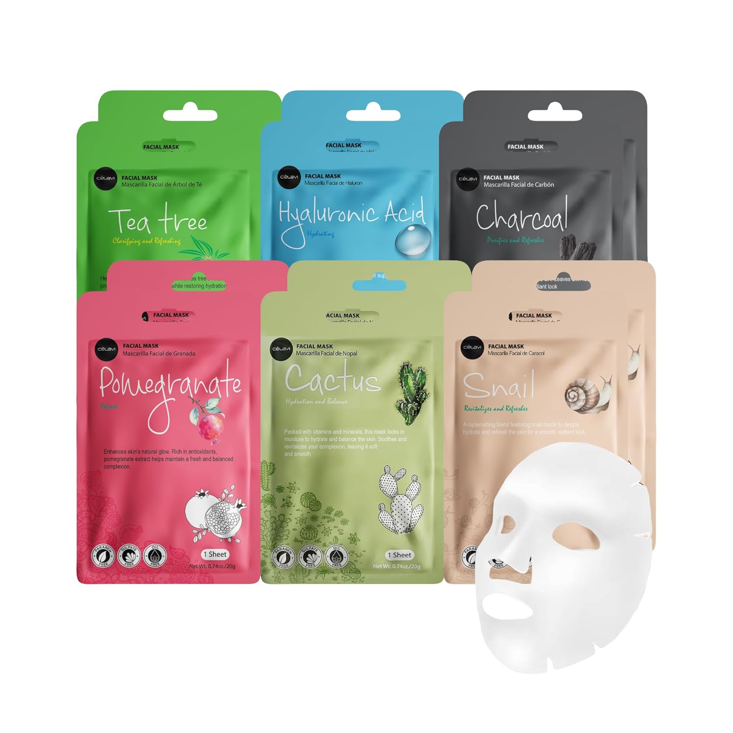 celavi Essence Facial Face Mask Paper Sheet Korea Skin Care Moisturizing 12 Pack (Mix - 2 of Each) - Image 8