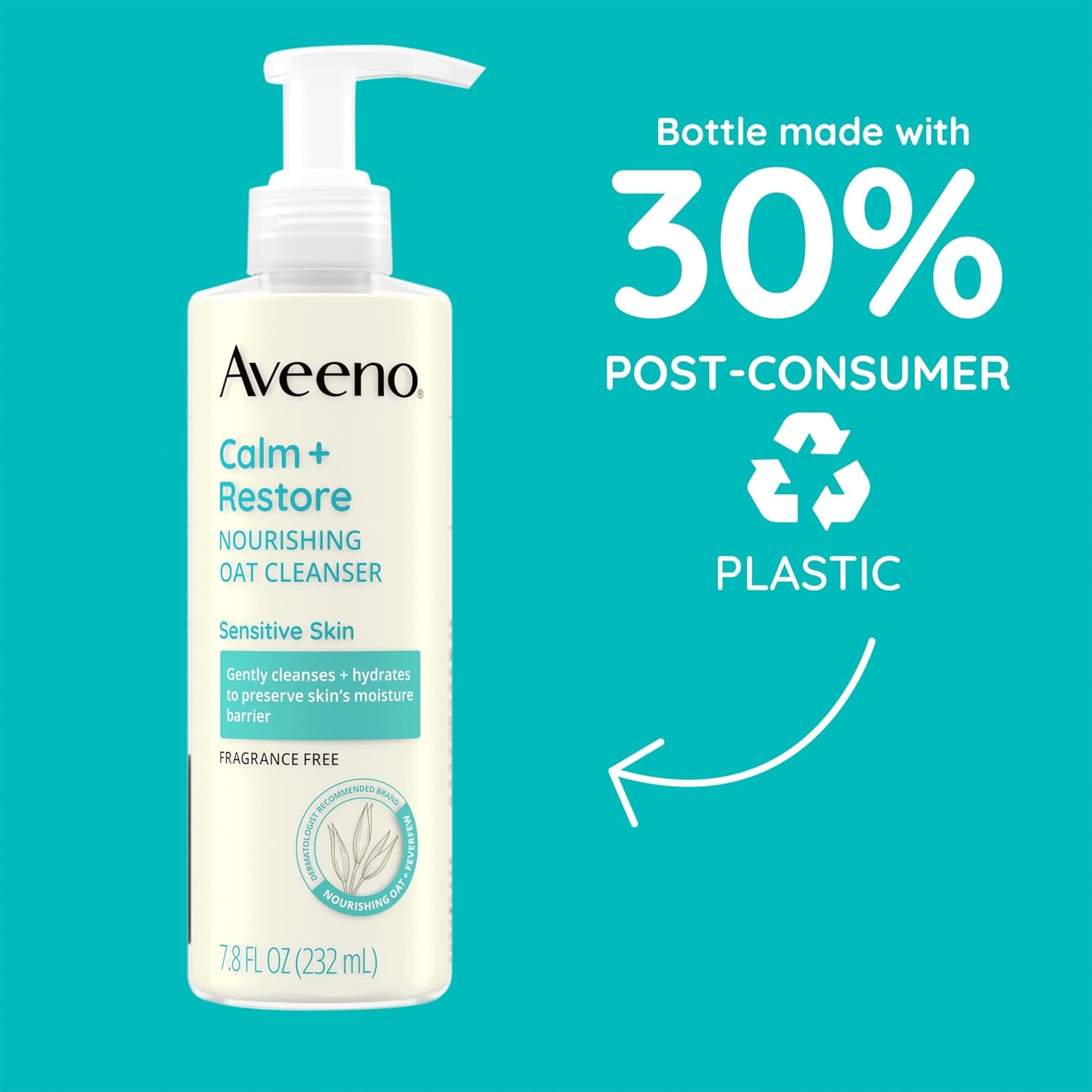 Aveeno Calm + Restore Facial Cleanser for Sensitive Skin, Hydrating Gentle Milky Face Cleanser with Nourishing Oat and Feverfew, Hypoallergenic Formula, Fragrance Free, 7.8 fl oz - Image 5