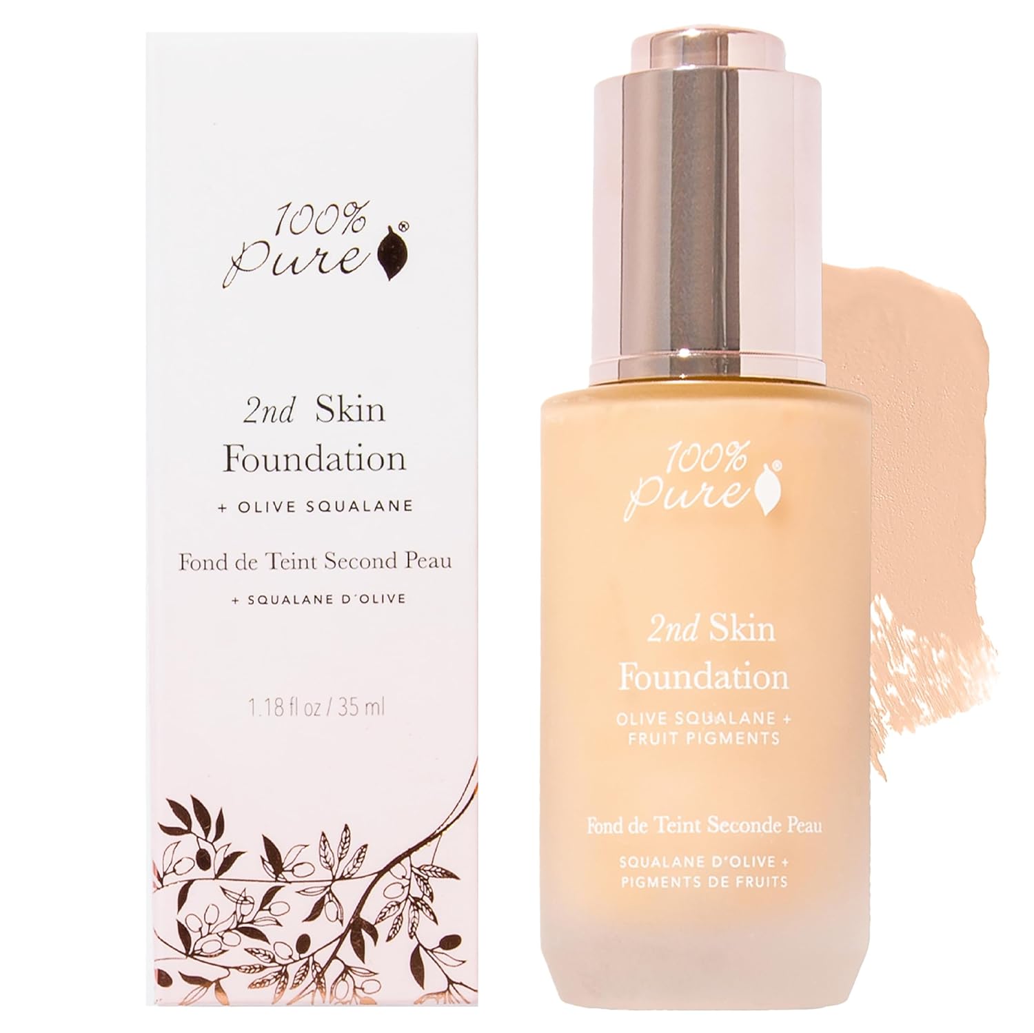 100% PURE 2nd Skin Lightweight Serum Foundation Anti-Aging Face Makeup - Blendable Coverage Liquid Hydration Boost for Soft Plumped Up Glow, Vegan Shade 1 (Neutral w/Yellow Undertone) - 1.18 Fl Oz - Image 9