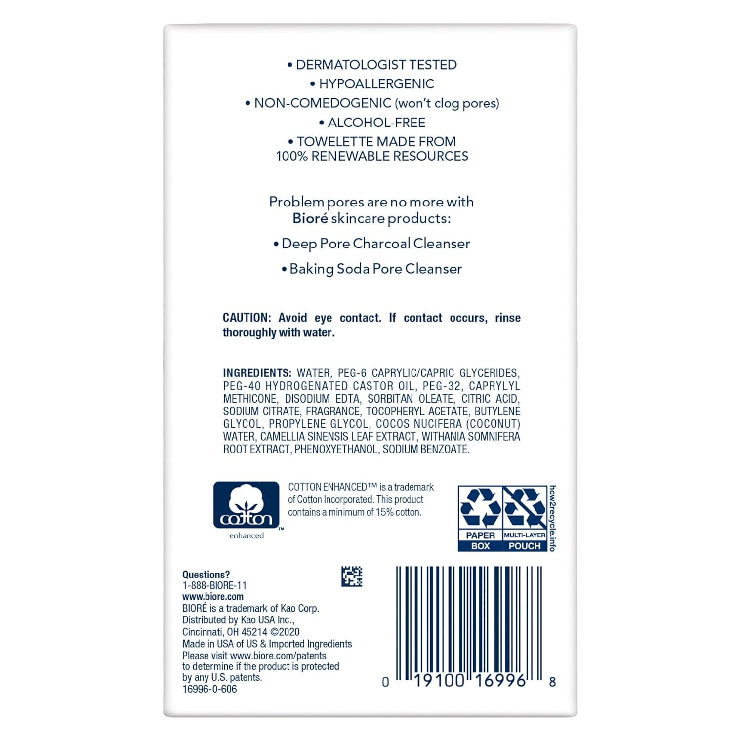 Bioré Daily Make Up Removing Cloths, Facial Cleansing Wipes with Dirt-grabbing Fibers for Deep Pore Cleansing without Oily Residue, 60 Count - Image 4