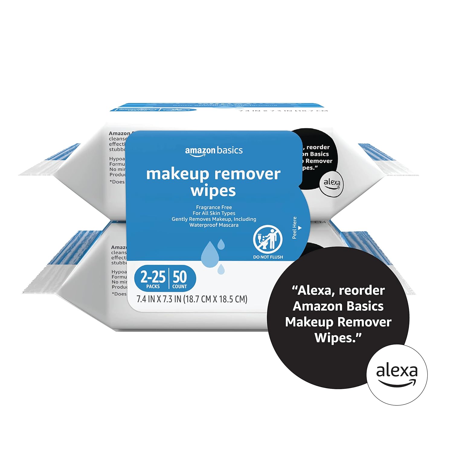 Amazon Basics Makeup Remover Wipes, Fragrance- and Alcohol-Free, Gentle Cleansing, Removes Waterproof Mascara, Dermatologist Tested, 25 Count, Pack of 2 - Image 5