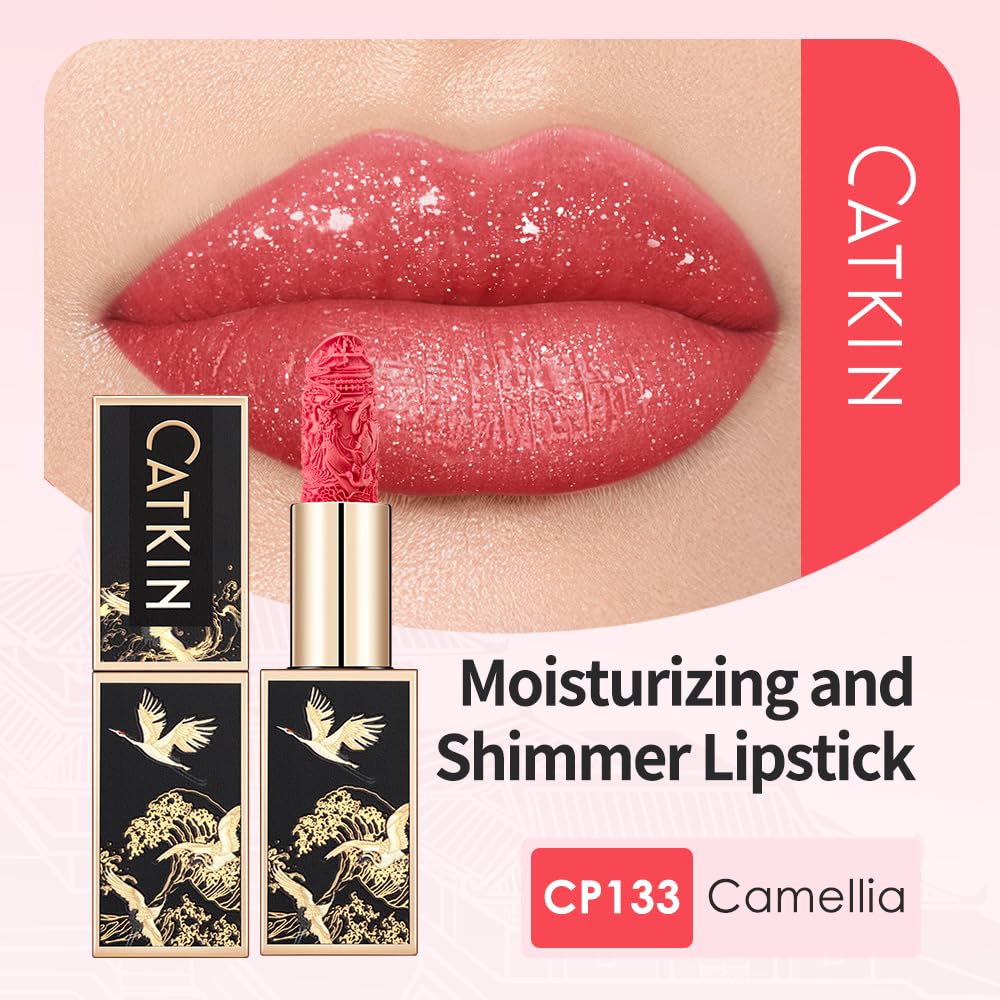 Catkin Moist Lipstick Hydrating High Impact Color Infused with Vitamin E and Avocado Oil Smooth Soft Texture Long Lasting Pink Glow Shimmer Finish 133 - Image 3