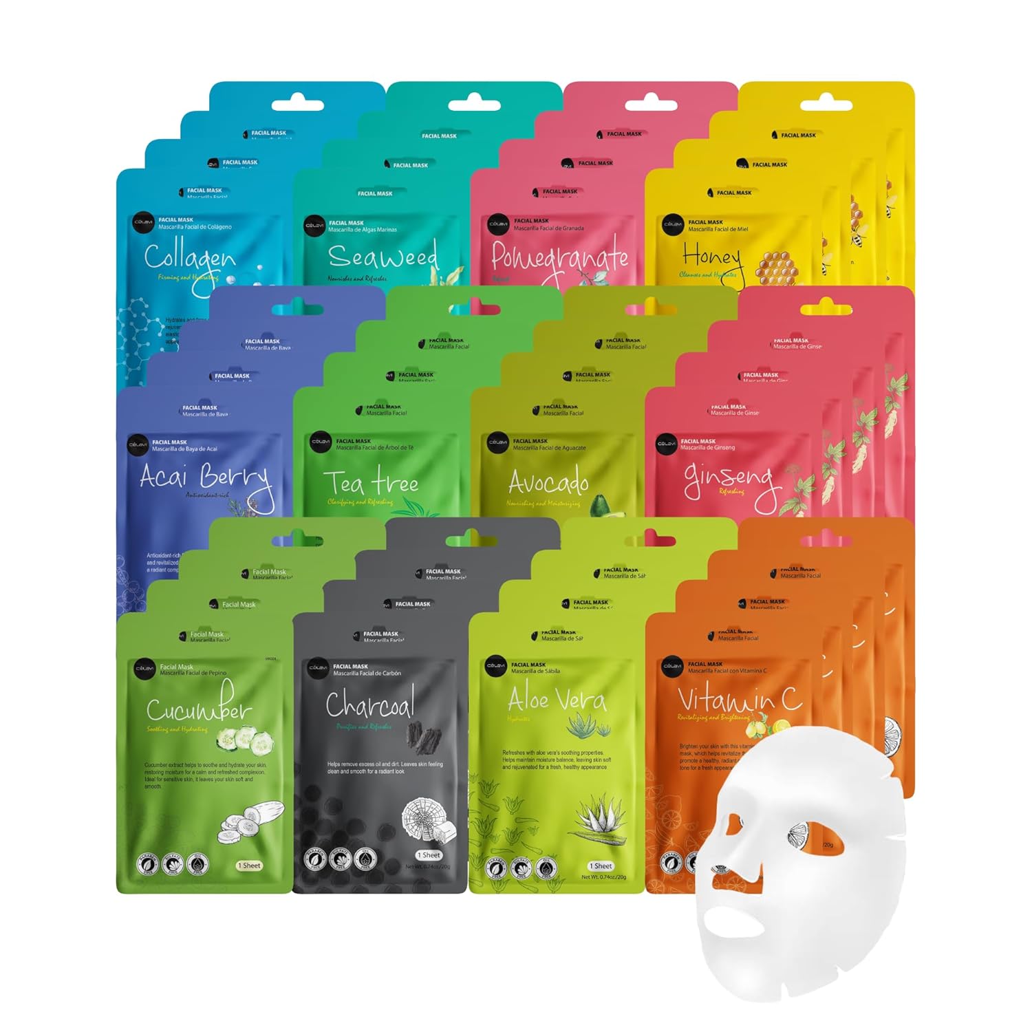 Celavi Essence Facial Sheet Face Mask Variety Set Classic Authentic Korean Moisturizing Skincare (12-Packs) - Image 10