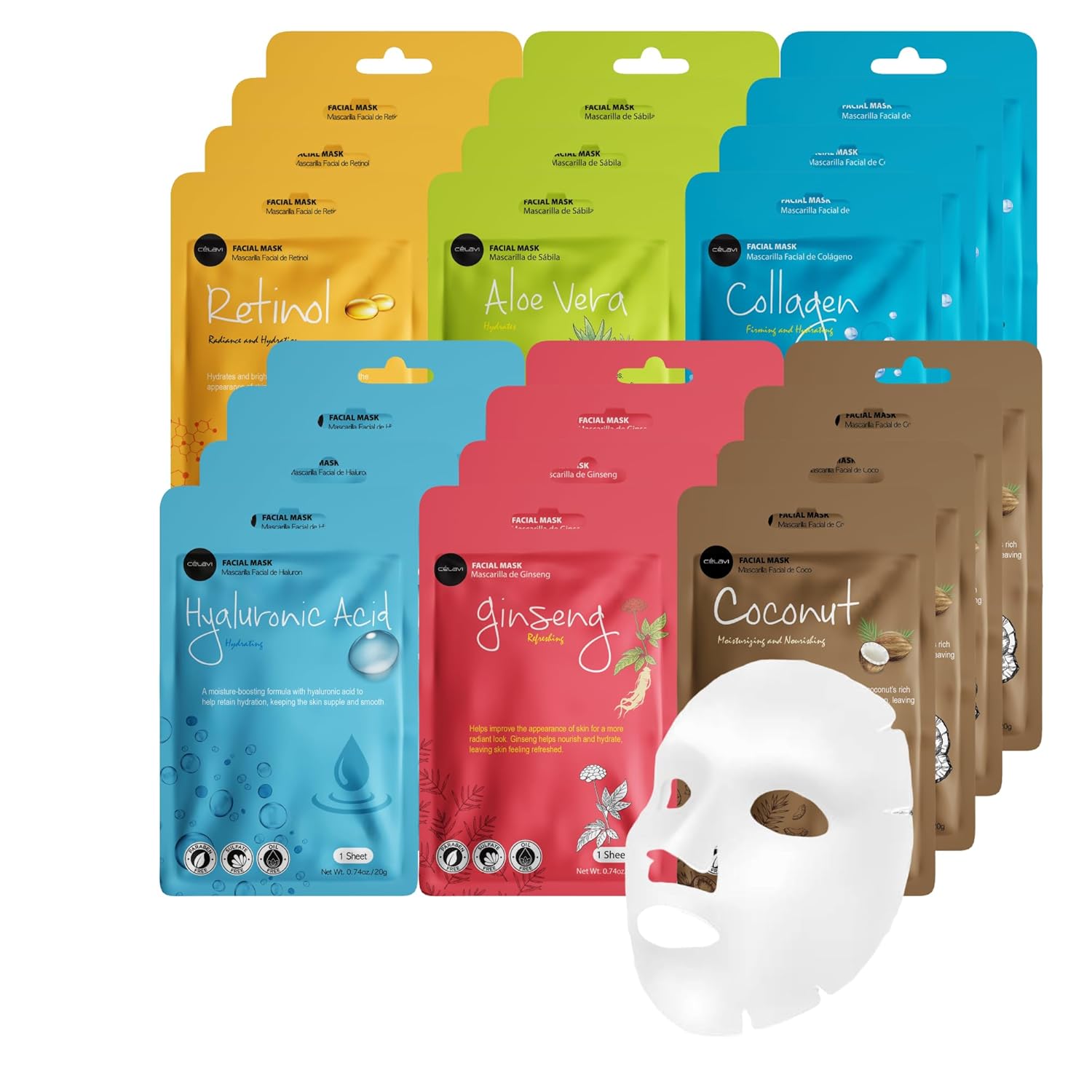 Celavi Essence Facial Sheet Face Mask Variety Set Classic Authentic Korean Moisturizing Skincare (12-Packs) - Image 17