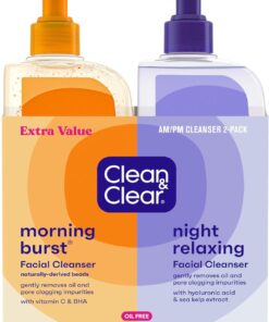 Clean & Clear 2-Pack Oil-Free Facial Cleansers with Citrus Scent, Morning Burst and Night Relaxing, 16 oz
