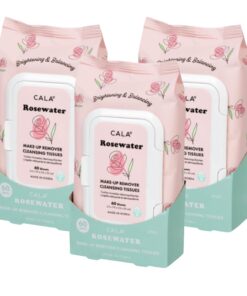 CALA Makeup Remover Cleansing Tissues: RoseWater (60 Sheets) - Gentle, Hydrating, and Effective Makeup Removal for All Skin Types (60ct Pack of 3)