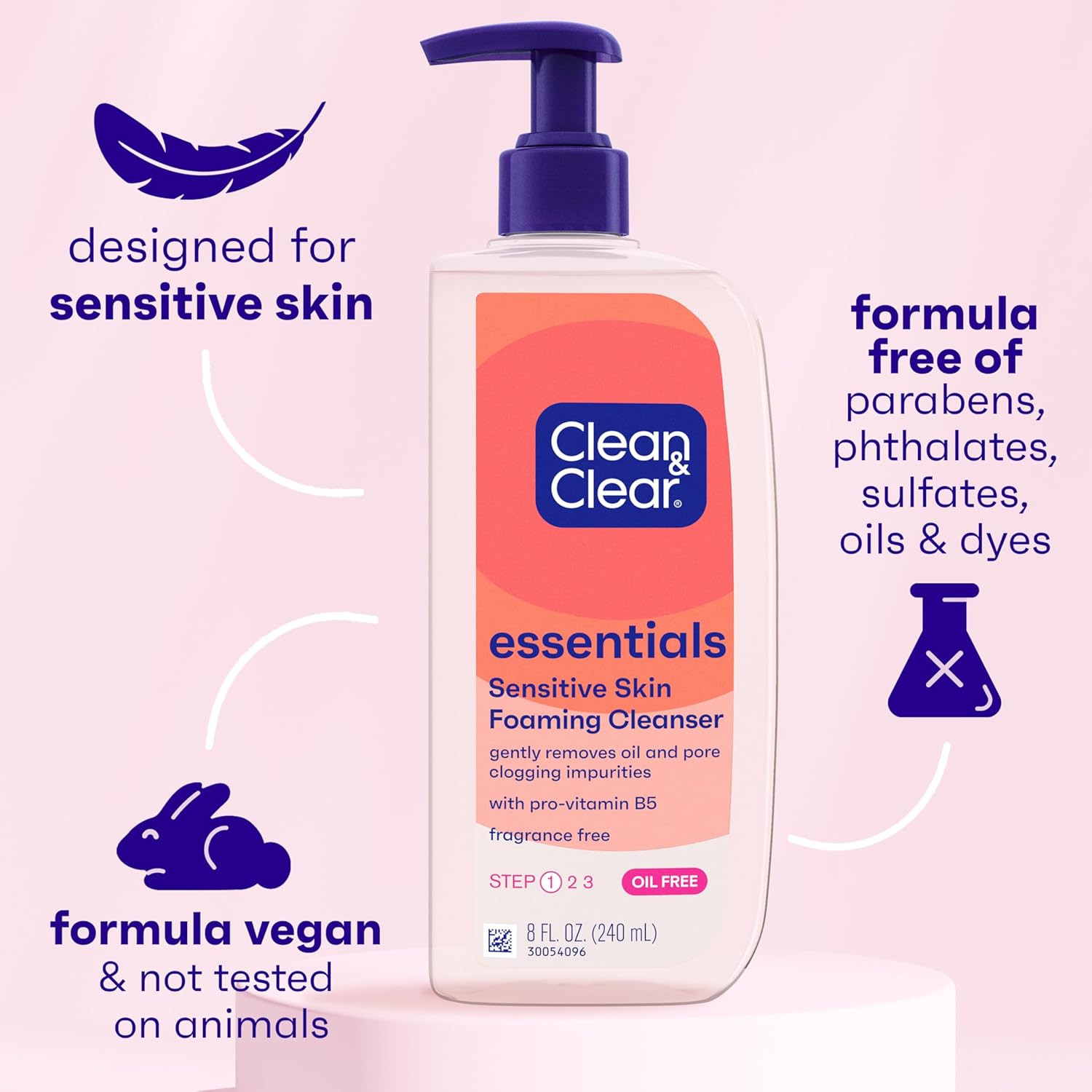 Clean & Clear Essentials Oil-Free Foaming Facial Cleanser, Daily Face Wash with Pro-Vitamin B5 Gently Removes Oil & Pore Clogging Impurities Without Drying Skin, Fragrance-Free, 8 fl. oz - Image 3